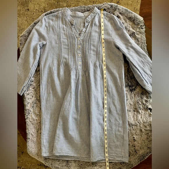 Tahari Linen Blend blue & white striped Long Sleeve Dress Size Small GUC Midi - Picture 14 of 15